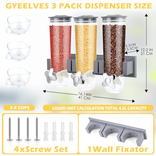 Nitial 3 Set Cereal Dispenser Wall Mounted Triple Dry Food Dispenser with 9 Cup Wall Mount Triple Candy Dispenser Snack Dispenser for Store Oatmeal Grain Coffee Beans Nuts Kitchen 39 oz(Gray)