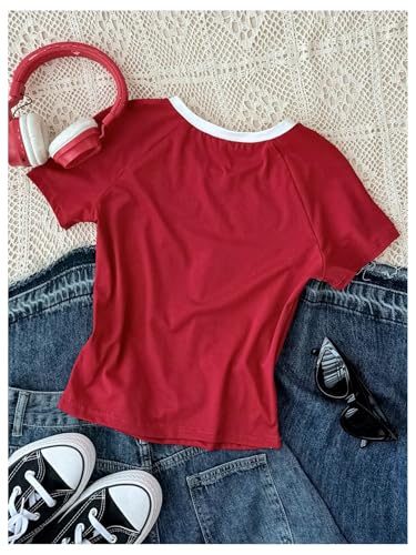 Girl's Graphic Tees Striped Short Sleeve Cropped Tshirts Crew Neck Summer Tops Streetwear2