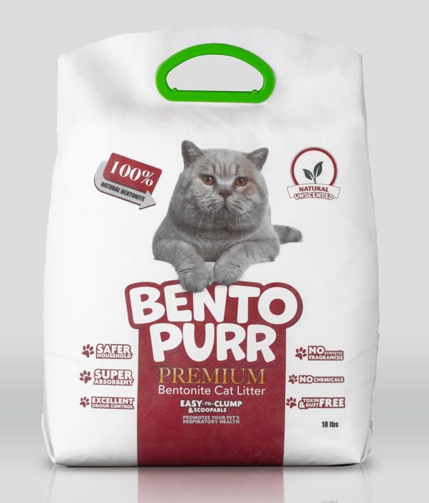 BentoPurr Premium Bentonite Cat Litter, 100% Natural, No Chemicals, No toxins 18 lbs