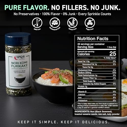 Nori Komi Furikake Multi-Purpose Rice Seasoning XL 8 oz. Jar Sugar Free by SPQR Seasonings