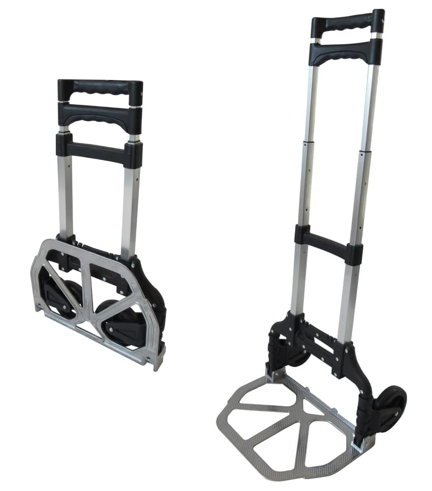 eacommerce - Carrello Portatutto Pieghevole in Alluminio | Portata 70 Kg | Leggero e Richiudibile | Ruote in Nylon Silenziose | Manico Telescopico Estensibile fino a 101 cm
