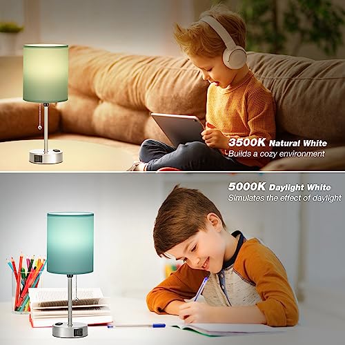 Dicoool Teal Bedside Lamp for Nightstand - 3 Color Temperature Table Lamp with USB C and A Ports, Pull Chain Lamp for Bedroom with AC Outlet, Coastal Desk Lamp with Silver Metal Base for Kids Girls - Image 7