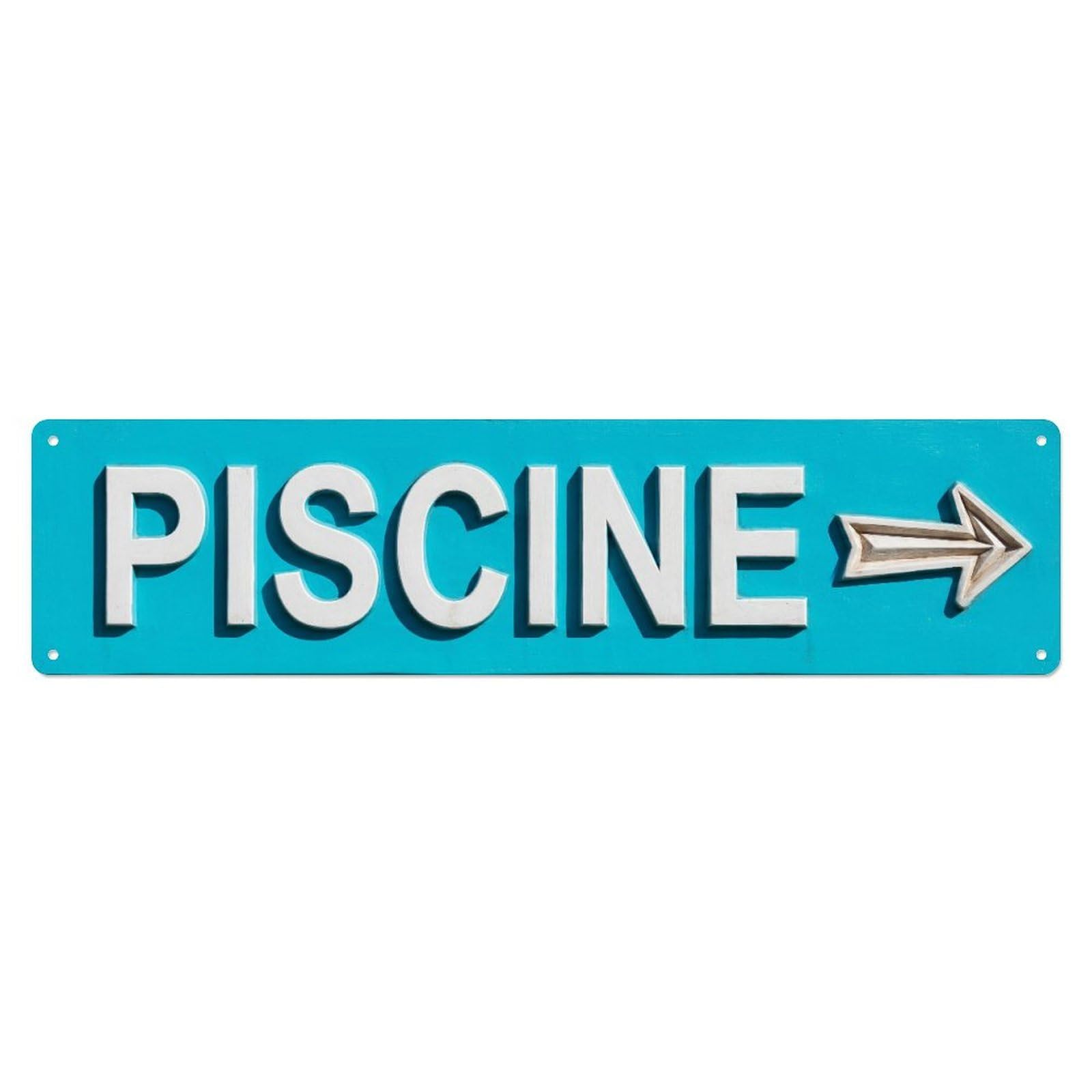 Swimming Pool PISCINE French Metal Tin Skinny Sign Plaque Wall Decor for Cafe, Club Bar, Office, Home Garden Metal Poster 4x16Inch