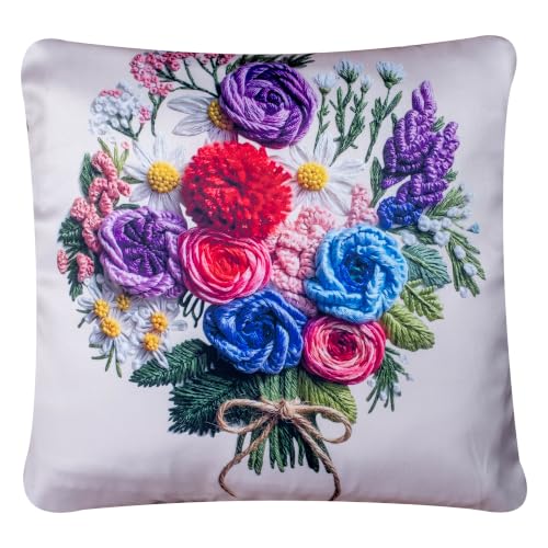 Image of Decorative Satin Sofa Cushion Covers Set of 5, 24 Inch x 24 Inch, Sofa Cushion Cover, Multicolor, Floral Design, Embroidery-Effect HD Digital Print, Zipper Closure (Springtime, 24X24 Inches)