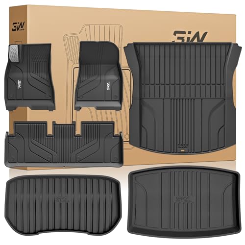 3W Tesla Model 3 Floor Mats 2026 2025 2024 with Metal Pedal Full Set with Cargo Liner Highland All Weather Custom Fit Rear Trunk Mat Accessories Black