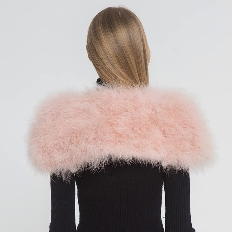 Chal de piel de avestruz genuina Poncho Cabo de piel Encogimiento de hombros Capas de boda de plumas elegantes Abrigos vintage Chales de novia esponjosos-Rosa pálido, talla única