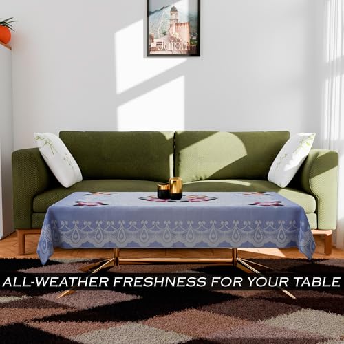 Image of Kuber Industries Cotton Rectangular Center Table Cover,Table Cloth Cover,Tabletop Cover,Kitchen Table Cloth,Table Protector Cover,4-Seater Table Cover,Flower Net-Design,CTC,40x60 Inch,Blue