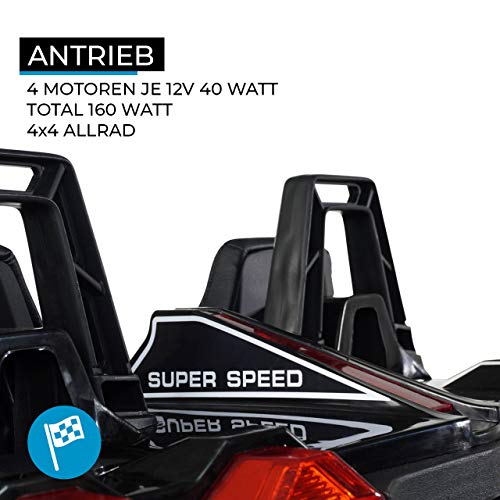 Actionbikes Motors Kinder Elektroauto GT Super Speed JC888 – 4x40 Watt Motor – 2-Sitzer - Eva Reifen – Allrad – Kinderauto (Schwarz) - 4