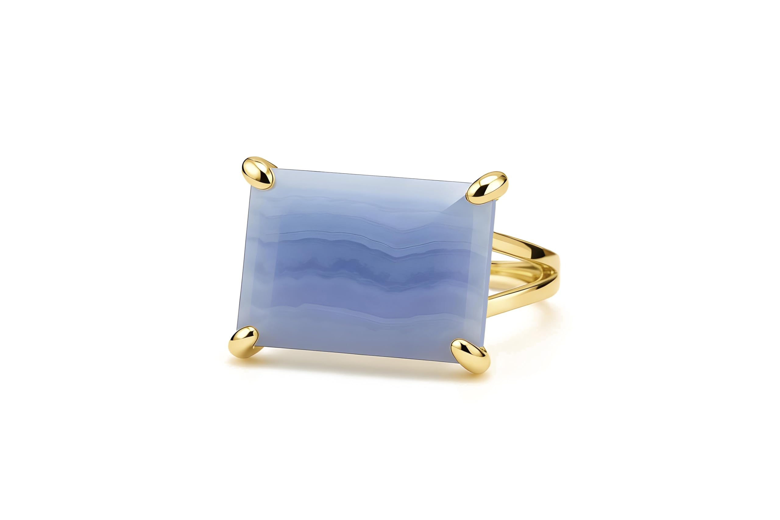 Anillo de Ágata Azul Encaje - Joya de Cóctel Rectangular en Oro Rosa - Anillo Ancho con Piedra Semipreciosa para Mujer