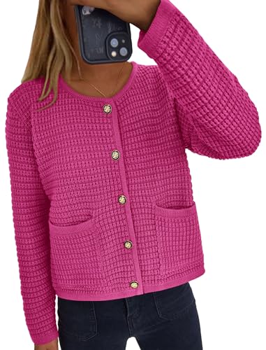 PRETTYGARDEN Women Knit Cardigan Sweaters Fall Fashion Long Sleeve Open Front Button Down Trendy Casual Jacket Winter Clothes