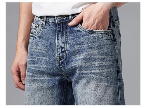 Men's Classic Straight Jeans Wide Leg Vintage Washed Loose Long Denim Pants4