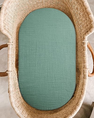 Image of Bassinet Sheet for Baby Boy and Girl, Fitted Sheets for Rectangle, Oval, Hourglass Bassinet Mattress, Muslin Moses Basket Sheets with Neutral Style (Roman Green)