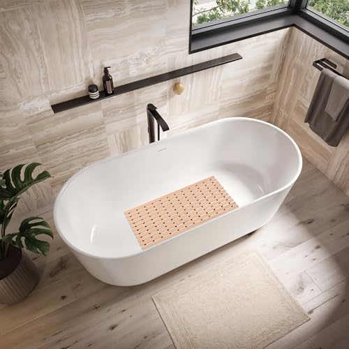 Image of Kuber Industries Pack of 2 Anti-Skid Mat for Bathroom with Rubber Base | 60x40 cm Shower Mats for Bathroom Anti Slip | Foot Mat for Preventing Slips & Falls in Wet Areas | Stripe Design - Beige
