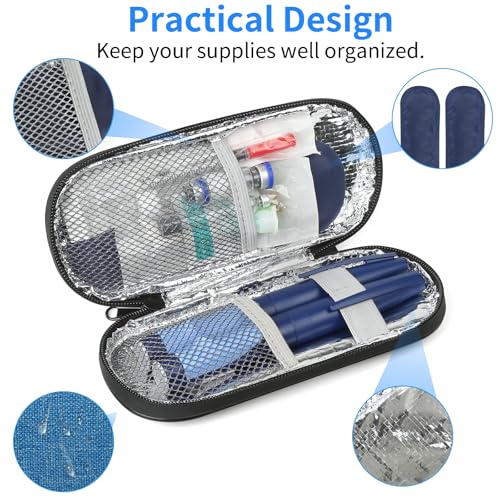 Image of Insulin Pen Cooler Travel Case with 2 Reusable TSA Approved Ice Packs, Diabetic Medication Insulated Cooler Bag for Insulin Pens and Other Diabetic Supplies Storage Blue