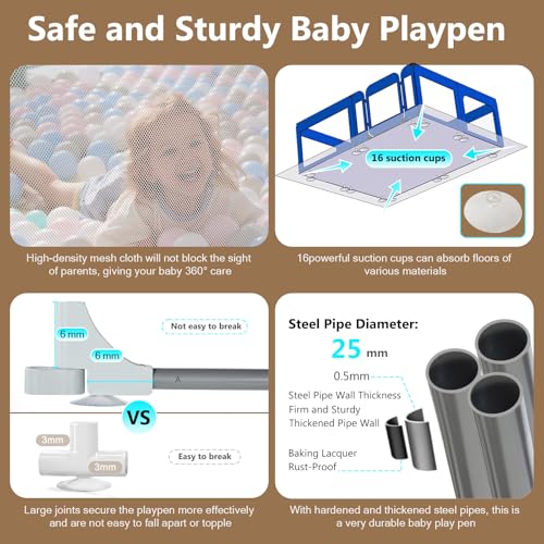 Image of Large Baby Playpen for Babies and Toddlers 79x71 Inch, Adjustable Foldable Indoor & Outdoor Play Pen for Toddlers Twins Baby Fence Play Yards with Breathable Mesh Anti-Fall Playpen,Blue