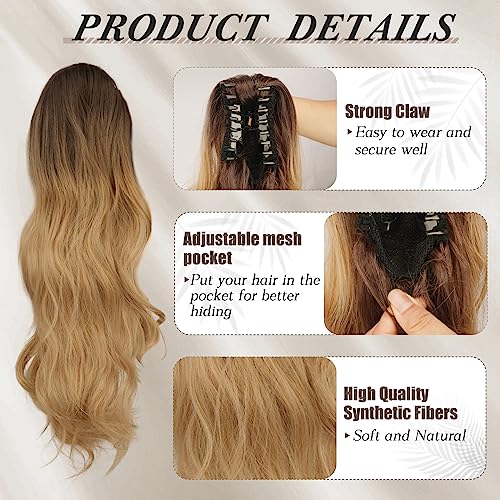 BARSDAR Claw Clip Ponytail Extension for Women Long Wavy Curly Brown Ponytail Hair Extensions Synthetic Clip in Hairpiece for Girls Daily Use(20'' - Image 3