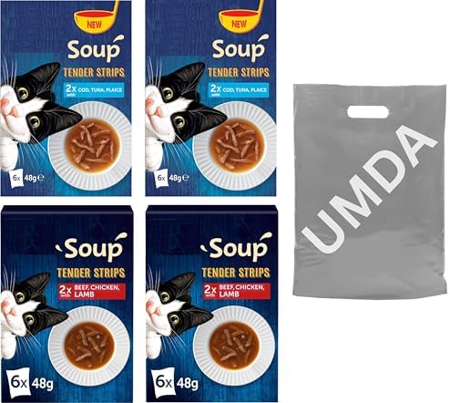 Soup for Cats | 2 Pack Farm Selection (6x48g) & 2 Pack Fish Selection (6x48g) | Wet Food | Tasty Soup for Hydration & Nutrition | 24 Pouches Sold By UMDA