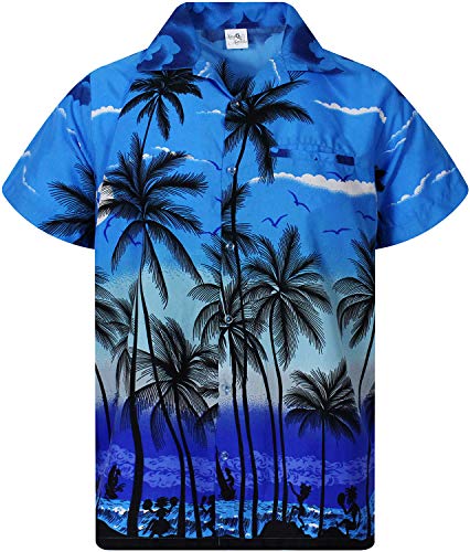 Funky Camisa Hawaiana, Manga Corta, Beach, Mono Azul, 2XL Cover