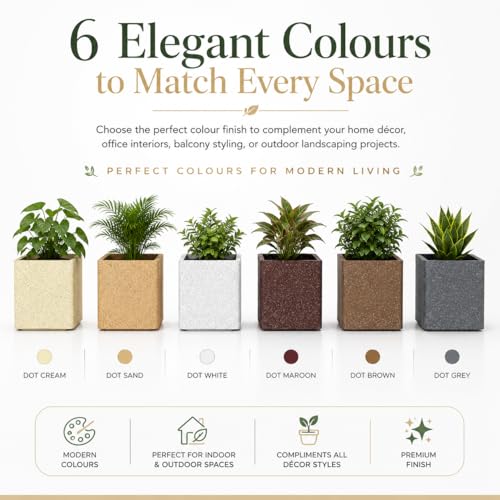 Image of ROTO Box Square Planter Pot Set | Premium LLDPE Outdoor Indoor Plant Pots | Modern Decorative Garden Planters for Home Balcony Office Patio (Dot Maroon, 1 - (12X12X12 inch), Set of 1)