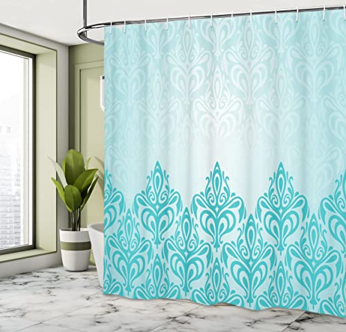 ABAKUHAUS Turquoise Shower Curtain, Retro Style Medieval European Victorian Gradient Royal Pale Patterns Artwork Print - Image 4