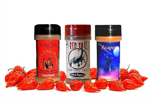 Wicked Reaper Extreme Chili Powder Gift Set, 3 Pack – Ghost, Scorpion, Carolina Reaper, 2 oz Bottles