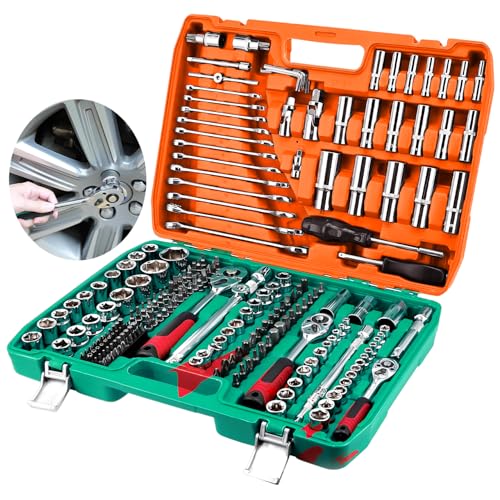 La Mejor Selección de Juegos de herramientas los 5 mejores. 42 Garselay Juego de Herramientas Mecánicas y Llave de Vaso Cromadas Plata de 216 Piezas Combinación de Reparación de Automóviles, Adecuado para reparación de automóviles y uso...