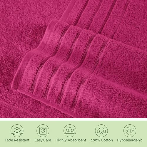 Image of Elegant Comfort 100% Turkish Cotton 4 Lines Viscose Stripe Jumbo Bath Towel - Hotel Spa Quality Extra Large 35 x 70 Inch Bath Towel Ultra Soft, Super Absorbent Quick Dry Large Bath Towel, Hot Pink
