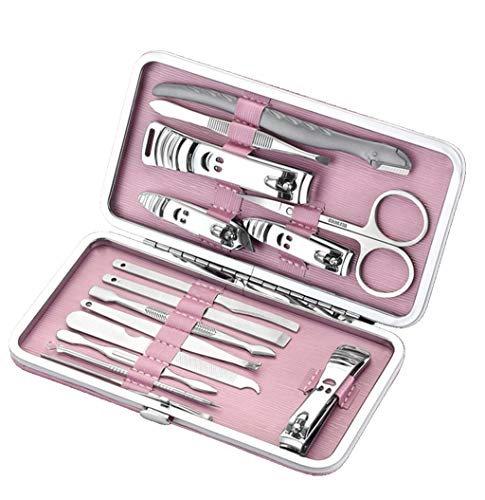 Dewest Manicure Set for Girls, 15 Pieces - Professional Stainless Steel Nail Clipper Set for Women and Pedicure Kit Set Scissors Grooming Kit with Pink Leather Travel Case