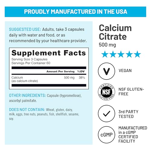Image of NatureWise Calcium Citrate 500mg Capsules - Supplement for Bone Health - Easy to Digest & Absorb - Vegan, Non-GMO, Gluten-Free - 180 Count[60-Day Supply]