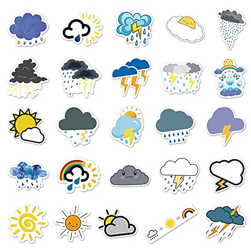 Weather Symbols Stickers for Laptop (50 PCS),Gift for Children Teens Adults Girl Boys,Waterproof Cute Sun Cloud Stickers for Water Bottle,Vinyl Stickers for Journal,Dairy,Scrapbook,Skateboard - Image 2