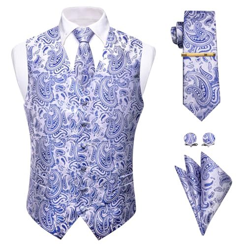 Men's Vest Tie Set V-neck Business/Leisure Paisley Suit Vests Wedding Party Tuxedo Waistcoat