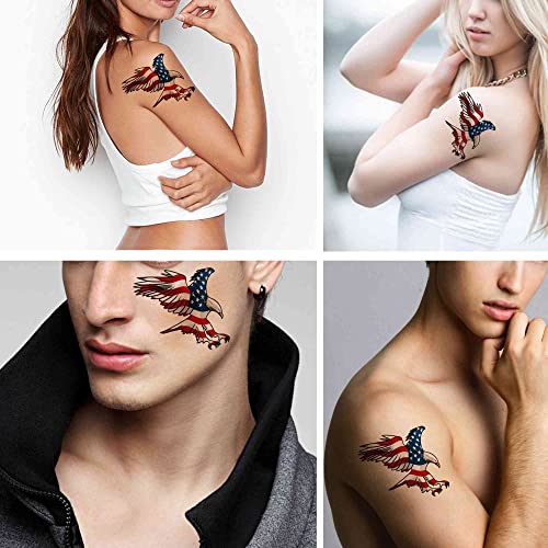 Dopetattoo 6 Sheets Temporary Tattoos For Men And Women Independence Day July 4Th Patriotic America Flag Eagle Usa Fake Tattoo Kits Sets For Neck Arm Hands Leg #TOP2