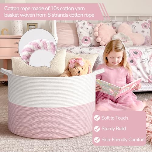 Image of INDRESSME 115L Extra Large Pink Laundry Basket for Nursery Stuffed Animal Storage, Blanket Rope Baby Baskets Kids Toy Organizer Dorm Room Essentials for Girls, Pink