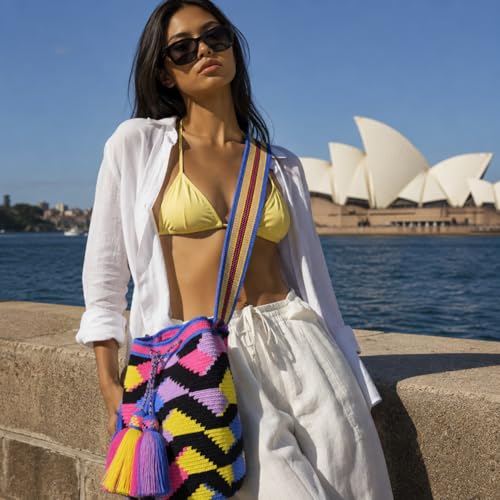 Image of WYOU Designer Collection Wayuu Hand-Crochet Hippie Purse, Summer Crossbody Boho Bags for Women, Classy Crochet Beach bag