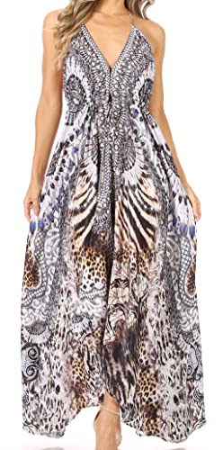 Image of Sakkas Lizi Womens Maxi High-Low Halter Handkerchief Long Dress Beach Party