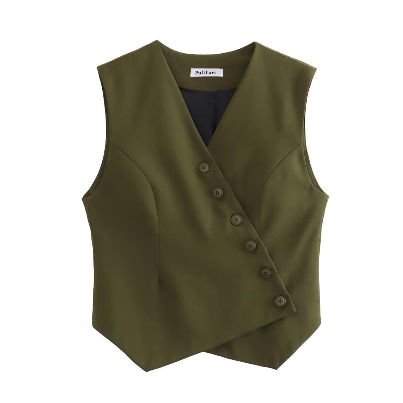Cropped Suit Vest for Women 2024 Button Up Business Casual Dressy Waistcoat Vest Tops-image-33