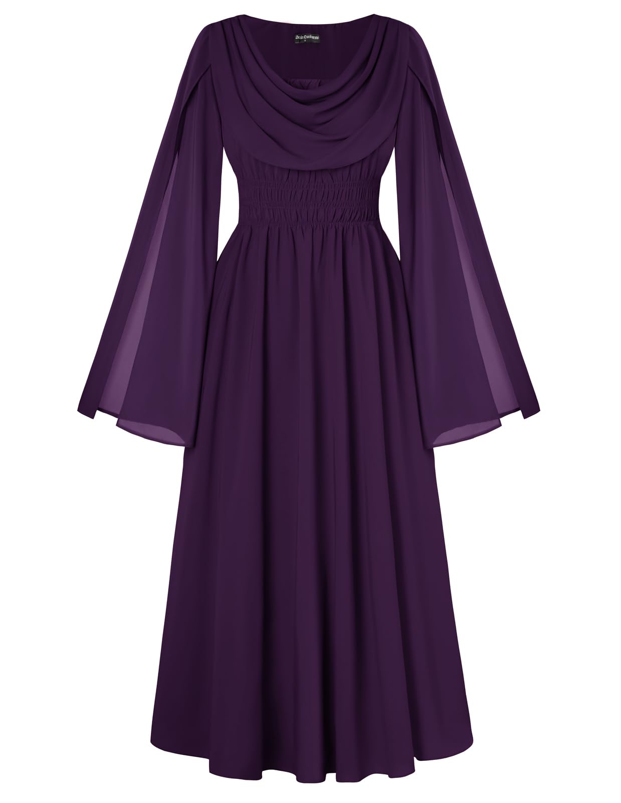 Scarlet Darkness Women Renaissance Dress Split Bell Sleeve Cowl Neck Peasant Medieval Dress, Dark Purple, Medium โ image 1