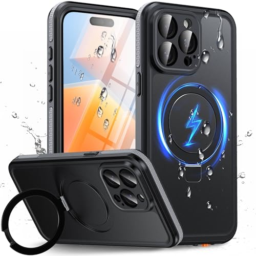 Oterkin Magnetic Waterproof for iPhone 15 Pro Case with[Built-in Screen Protector][Invisible Stand][Fit for MagSafe][360ºFull Body Sealed] Heavy Duty IP68 Underwater Case for iPhone 15 Pro 6.1''