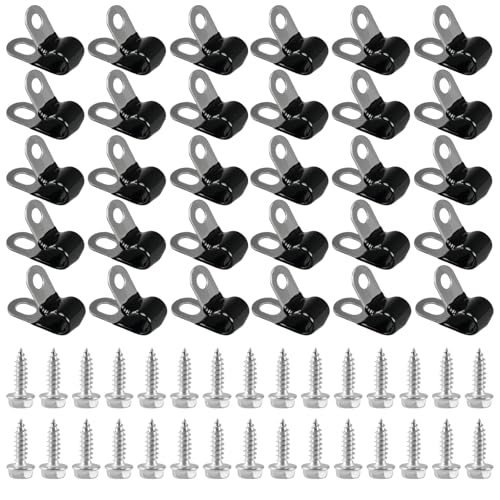 V2002 - Brake Line Clip Inspection - 2019 Isuzu NPR & NPRHD 6 KPALAG 30 PCS 1/4' Brake Line Clips 304 Stainless Steel Rubber Coated Insulated Cable Clamps-Metal Wire Clamps, Hose Clamp, Pipe Clamp for 1/4' Tube, Lines(30 PCS Self-Tapping Screws)