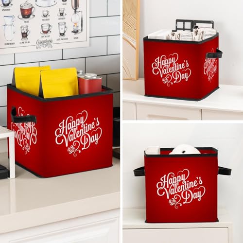 Boîte de rangement pliable cube Red Love en tissu avec poignées - 8