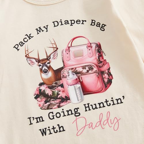 Baby Girl Hunting Outfit Letter Deer Print Long Sleeve Romper and Leaves Flare Pants Set Newborn Fall Clothes Headband4