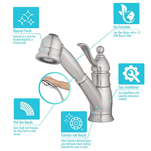 Aqua Vista 23-K81Co-Bn-Av Singe Lever Kitchen Sink Faucet, Pull-Out Brushed Nickel #TOP6