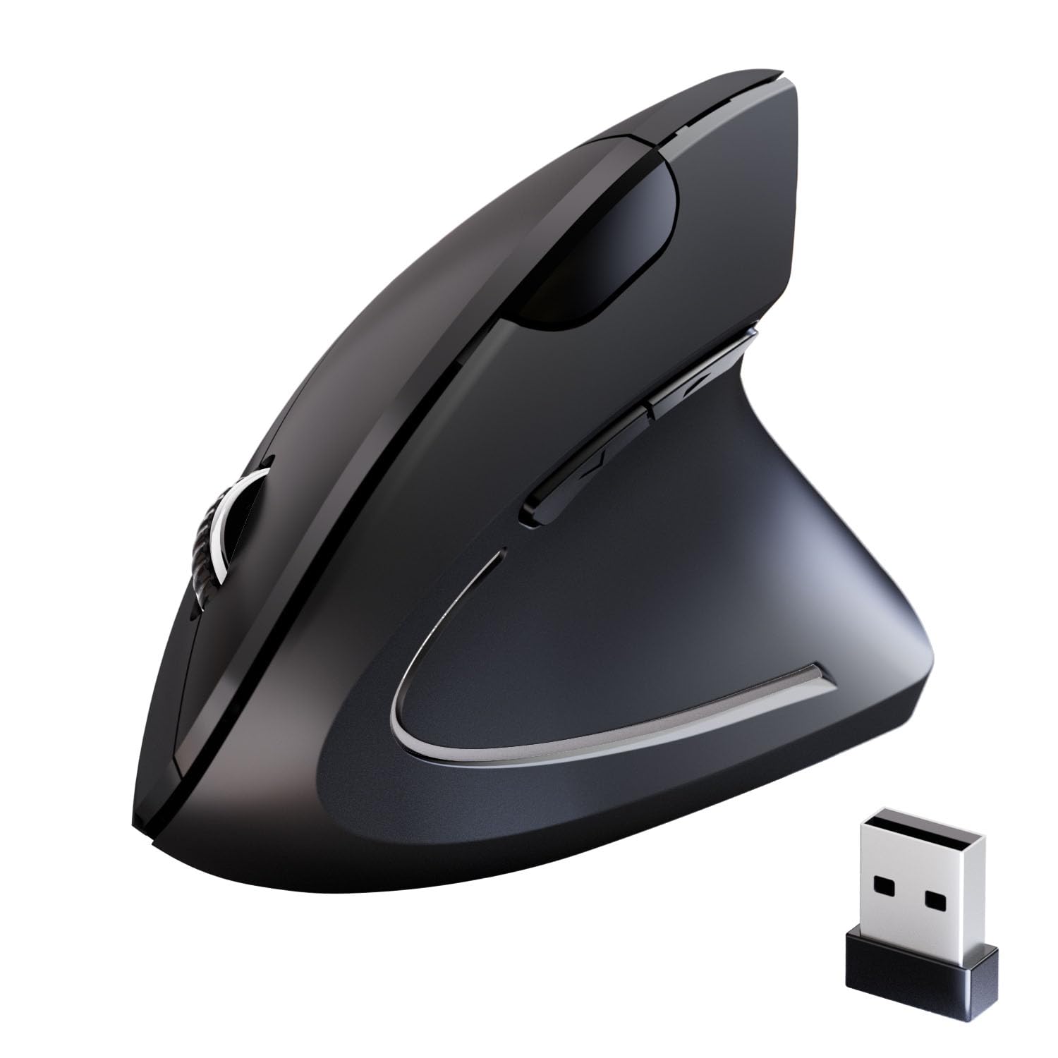 Mouse ergonomico senza fili, mouse verticale wireless USB 2.4G, DPI regolabile (800/1200/1600), clic silenziosi, 6 pulsanti per laptop, PC, Mac, desktop - nero