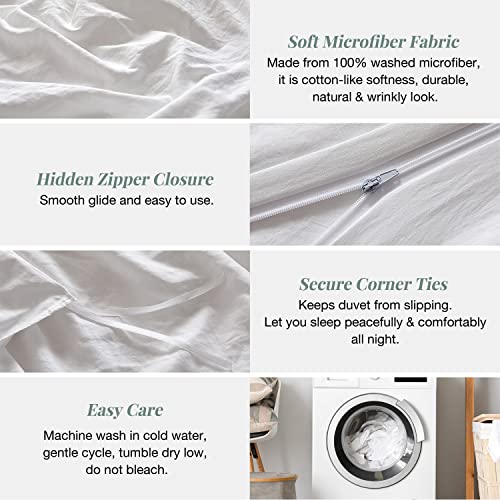 Image of MILDLY Duvet Cover 90 inchx98 inch Ultra Soft Comforter Cover Set 3pcs, White | Washed Microfiber Cotton-Like, Breathable Comfort, Hidden Zipper, Corner Ties, OEKO-TEX Certified, Fade Resistant