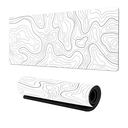 Sleeleece Mouse Pad Gaming Large Desk Pad (900 * 400 * 3MM) Washable Large Mouse Mat, Topographic Mouse Pad with Anti-Slip Rubber Base, Extended Mouse Pad for Office & Home,White