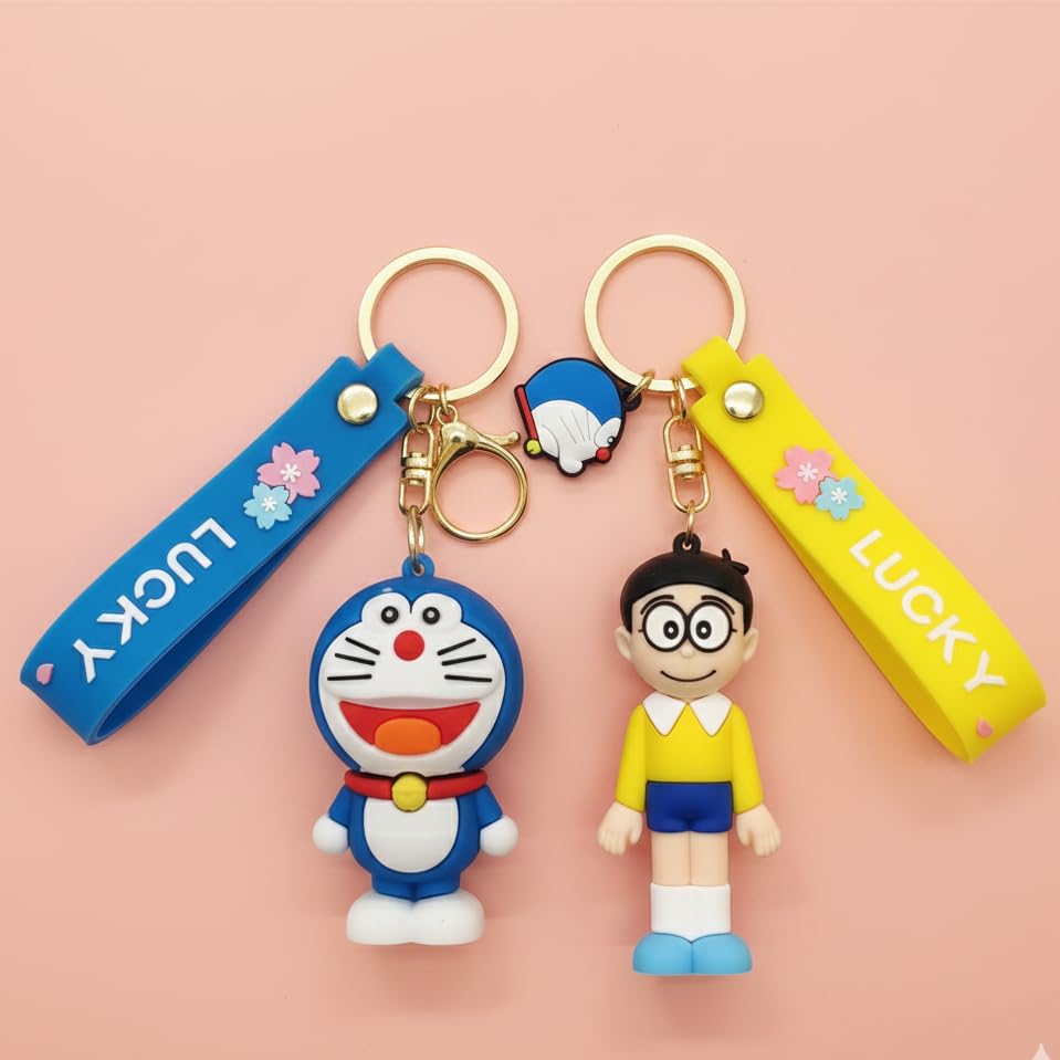 Image of Cute Cartoon Character Silicone 3D Key Chain with Strap Charm & Metal Hook, Merchandise Key Rings Gift for Kids Girls Boys Men & Women
