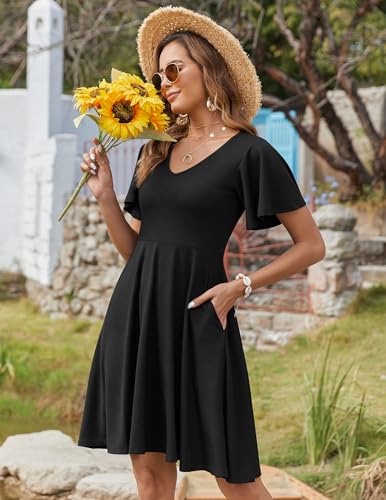 Image of Zeagoo Womens Summer Dress Casual Swing Sundresses Floral Ruffle Short Sleeve Wedding Guest Dress Beach Mini Dress 2026