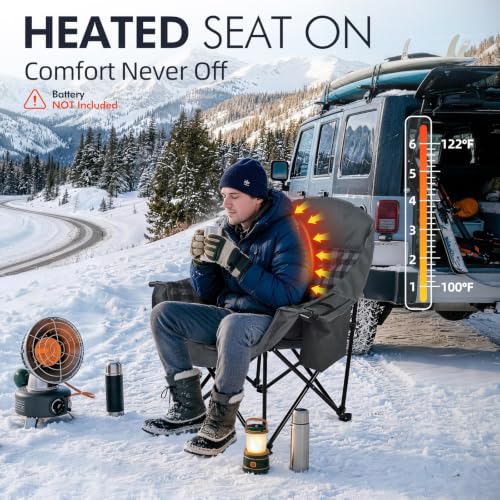 Image of Heated Oversized Camping Chair - Heavy Duty Padded Comfy Warm Outdoor Chair