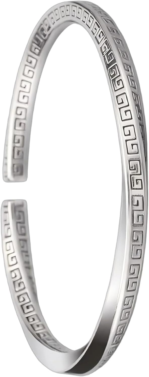 Kim Carrey S925 Sterling Silver Bracelet, Open Bangle Cuff Design, Men's Gift Jewelry for My Man (Wall Pattern & Möbius)