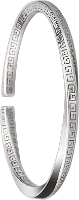Kim Carrey S925 Sterling Silver Open Bangle Cuff Bracelet with Wall Pattern & Mbius Design, Mens Gift Jewelry